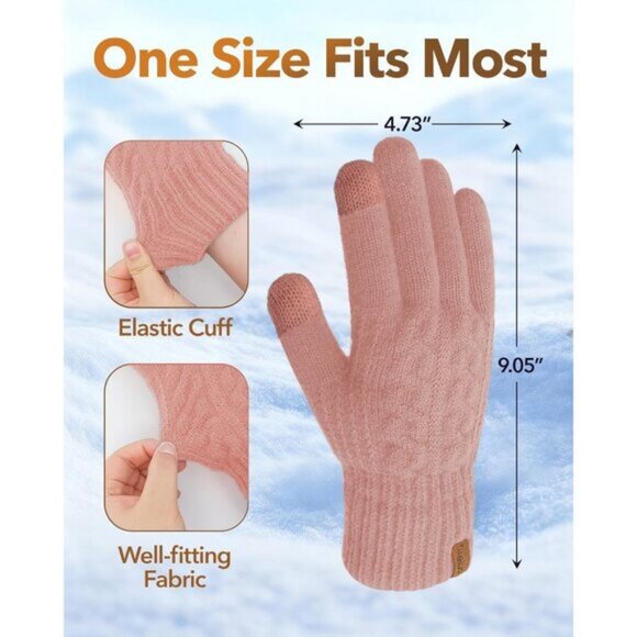 ⚡Women & Men Dark Pink Winter Touch Screen Warm Thick Fleece Lined Knit Gloves - Picture 2 of 7